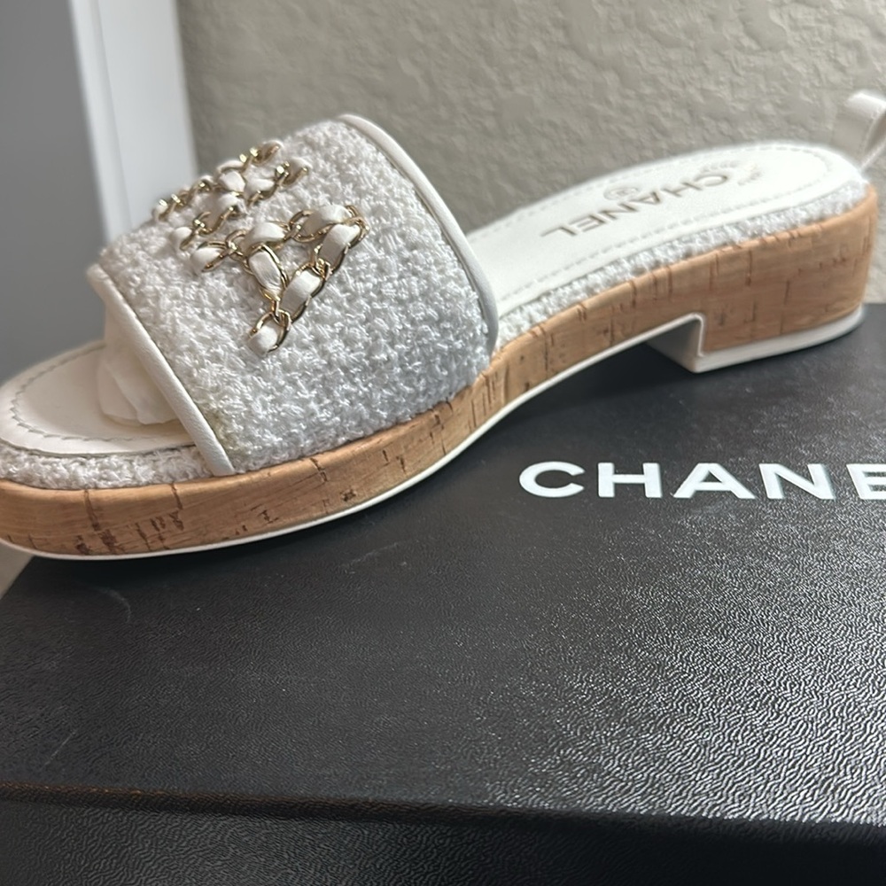 CHANEL “Mules” tweed white size 38 - Picture 5 of 5